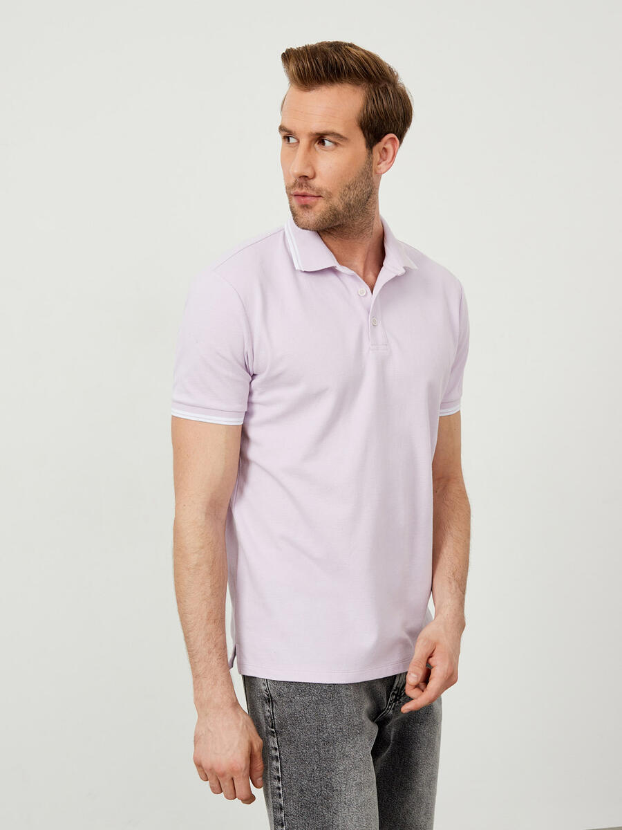 Lila Slim Fit Pamuklu Polo Yaka Basic Tişört - 3