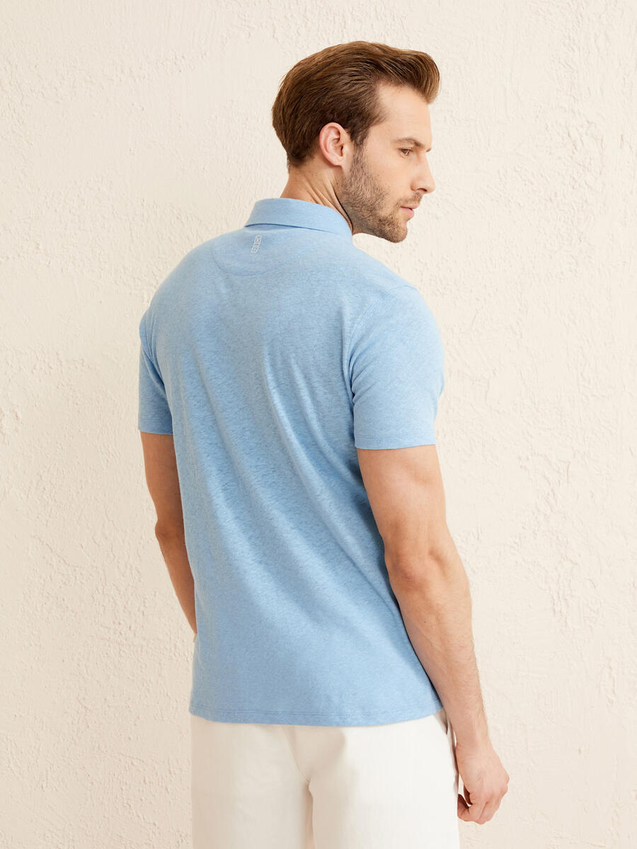 Mavi Regular Fit Keten Polo Yaka Tişört - 4
