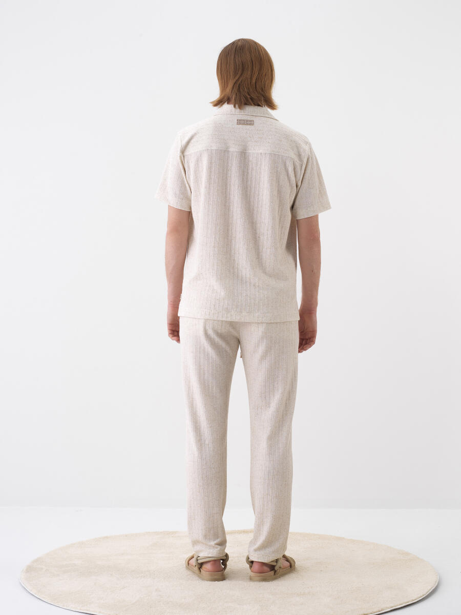 Naturel Regular Fit Keten Tişört - 4