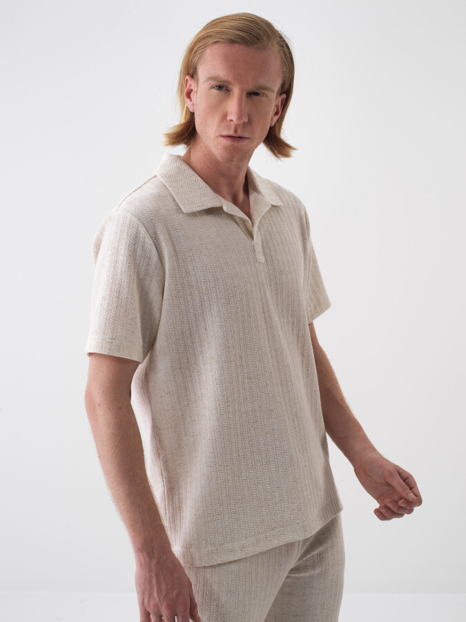 Naturel Regular Fit Keten Polo Yaka Tişört - Xint