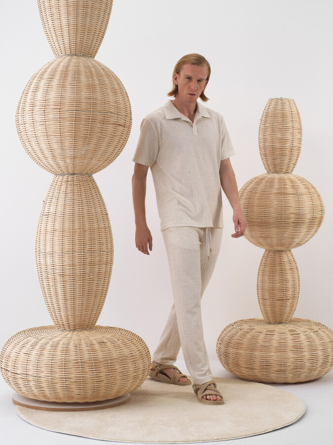 Naturel Regular Fit Keten Polo Yaka Tişört - Xint