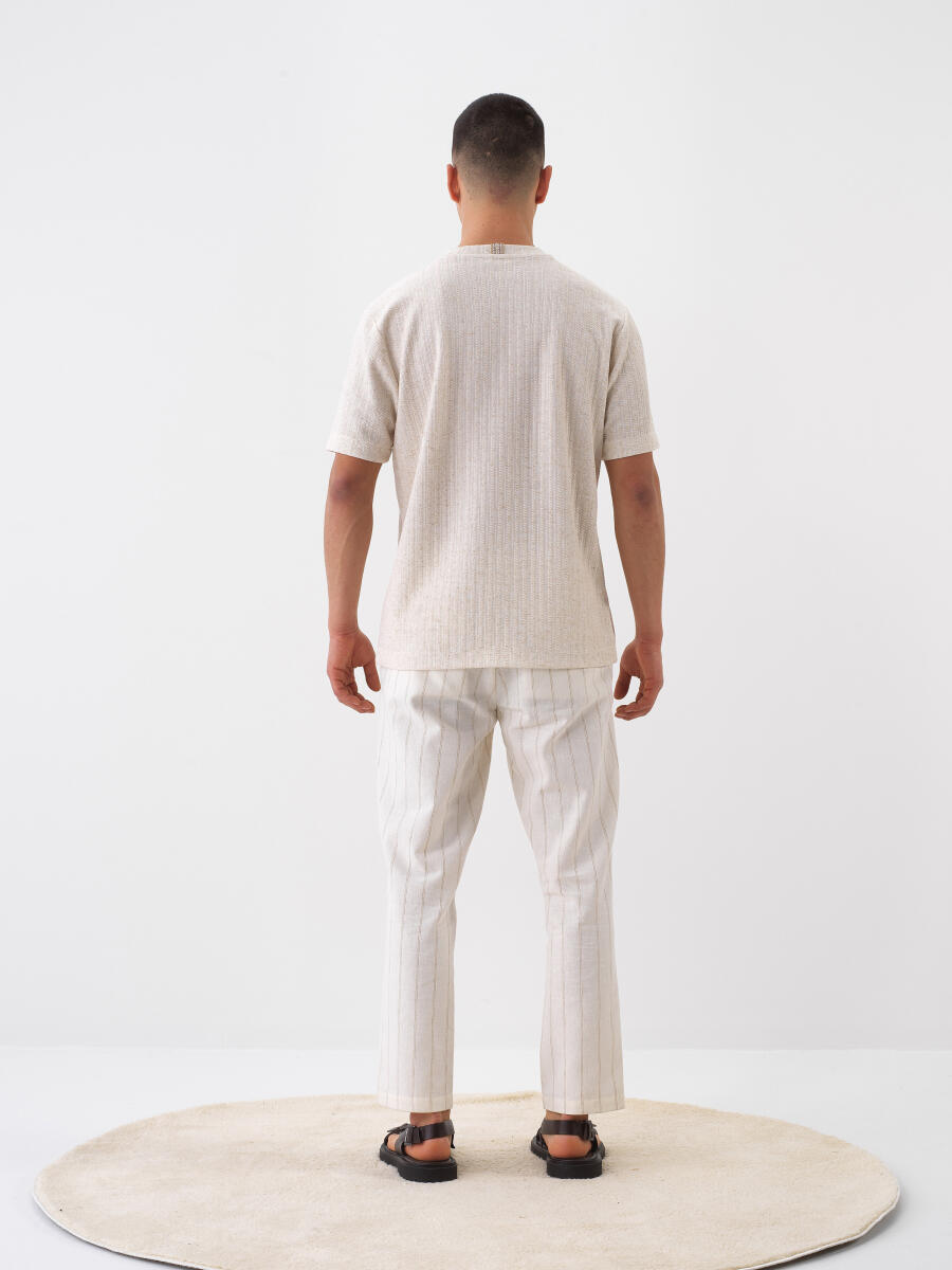 Natural Regular Fit Keten Tişört - 5