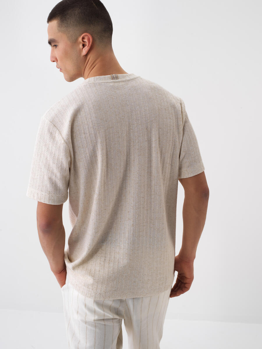 Natural Regular Fit Keten Tişört - 4