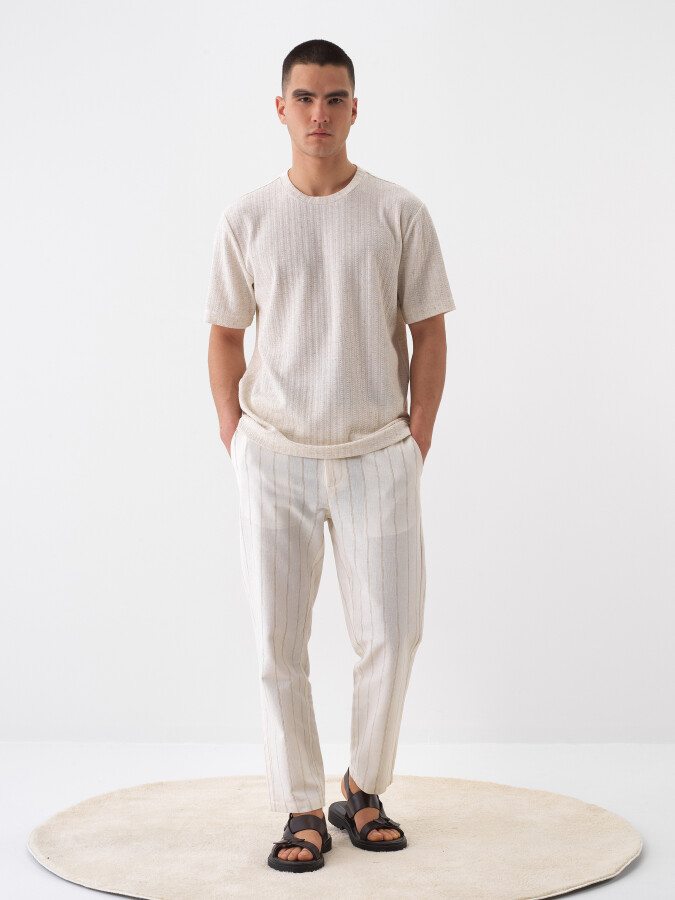 Naturel Regular Fit Keten Tişört - Xint