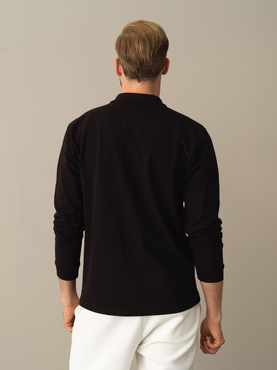 Siyah Pamuk Dokulu Polo Yaka Fit - 3