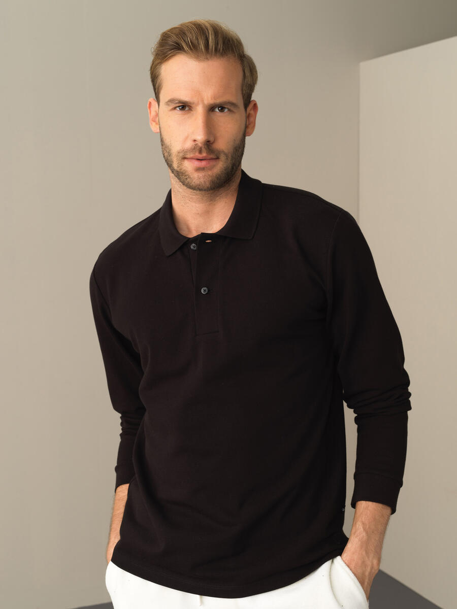 Siyah Pamuk Dokulu Polo Yaka Fit 