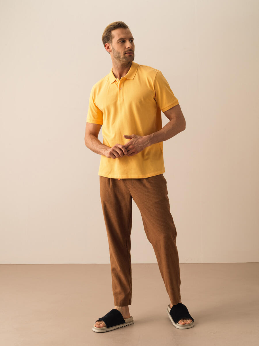 Sarı Regular Fit Pamuklu Polo Yaka Basic Tişört - 2