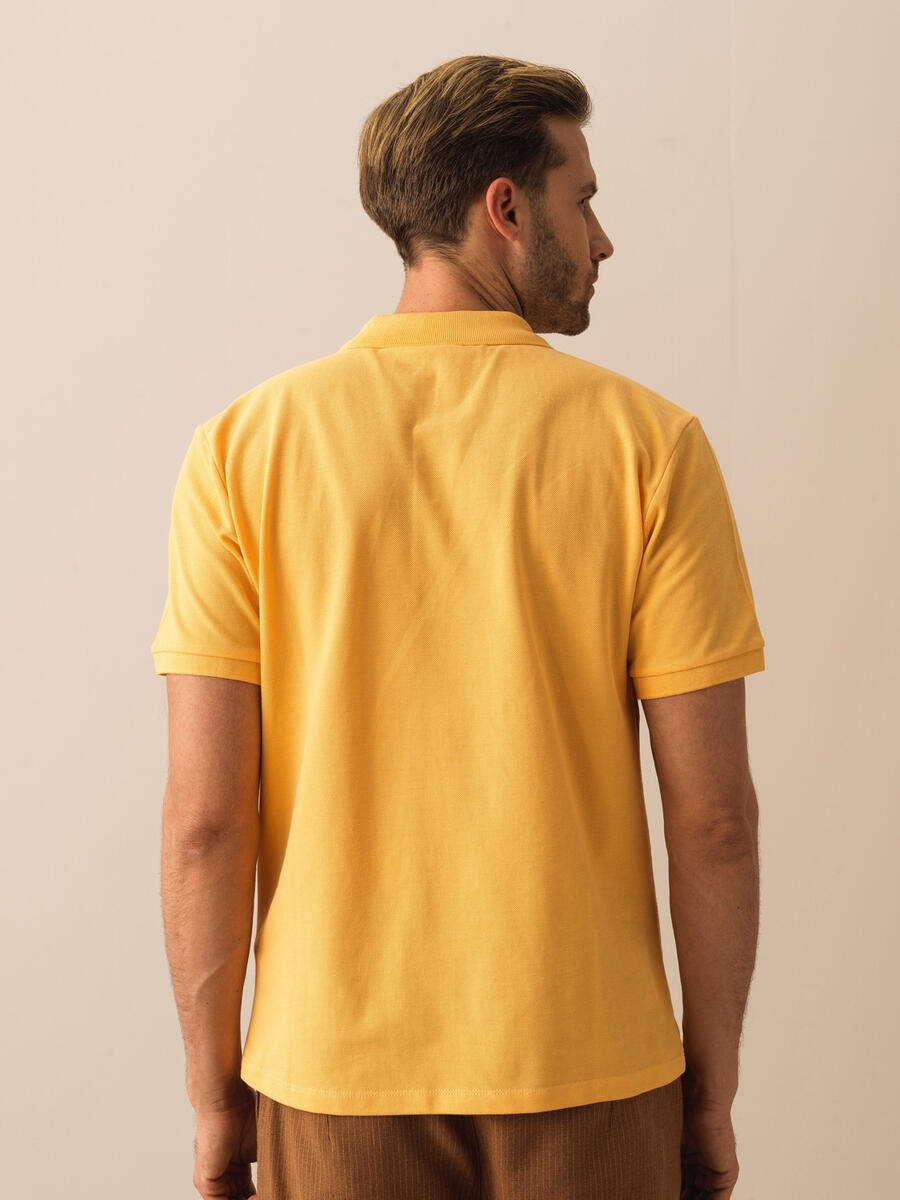 Sarı Regular Fit Pamuklu Polo Yaka Basic Tişört - 3
