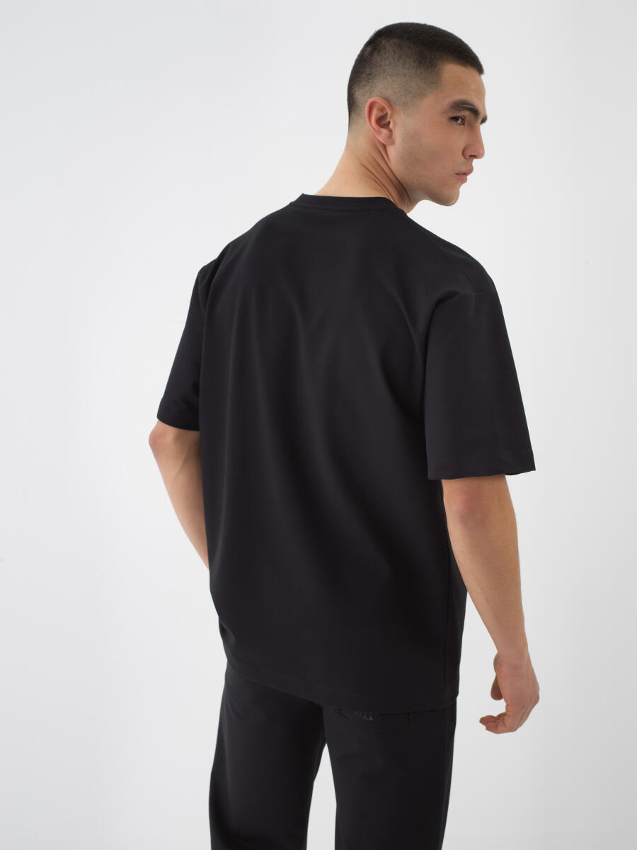 Siyah Oversize Pamuklu Tişört - 4