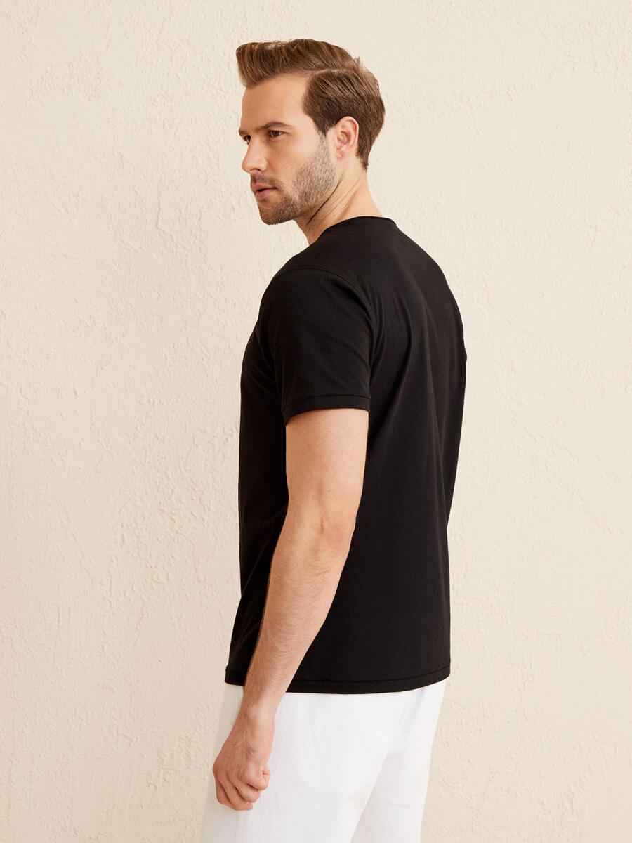 Siyah Regular Fit Pamuklu Basic Tişört - 5