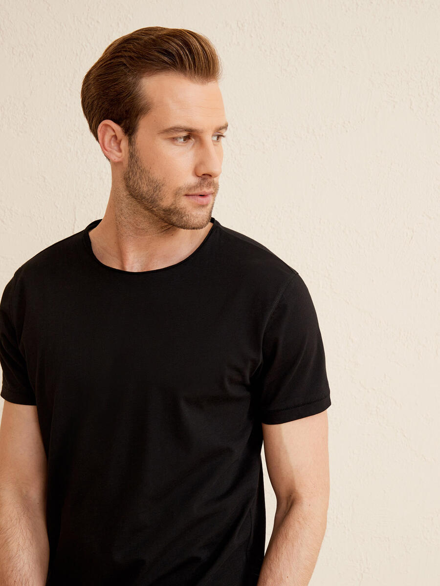 Siyah Regular Fit Pamuklu Basic Tişört - 3