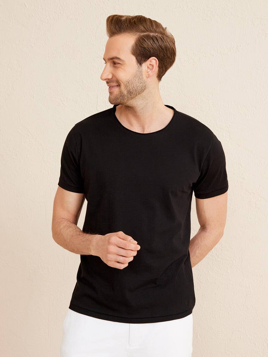 Siyah Regular Fit Pamuklu Basic Tişört - 4