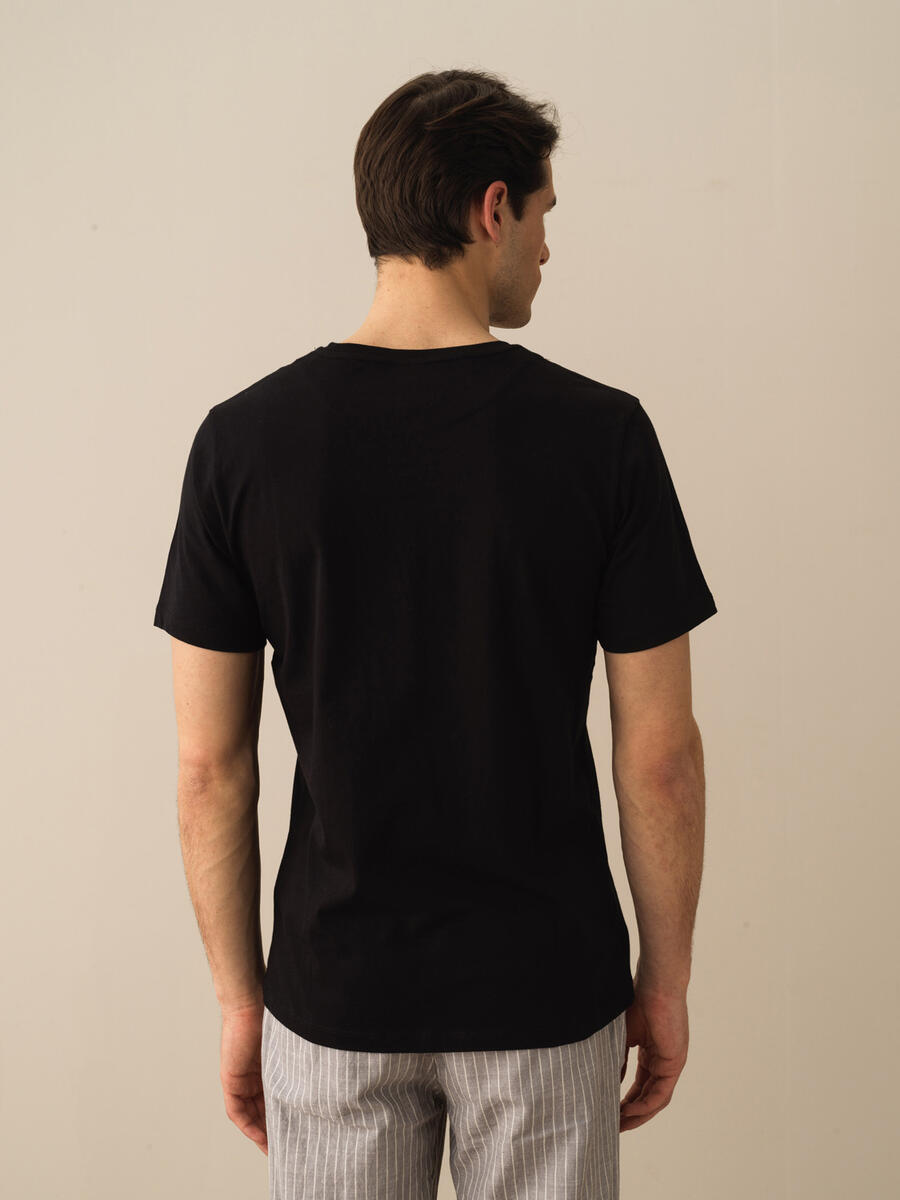Siyah Regular Fit Pamuklu Tişört - 3