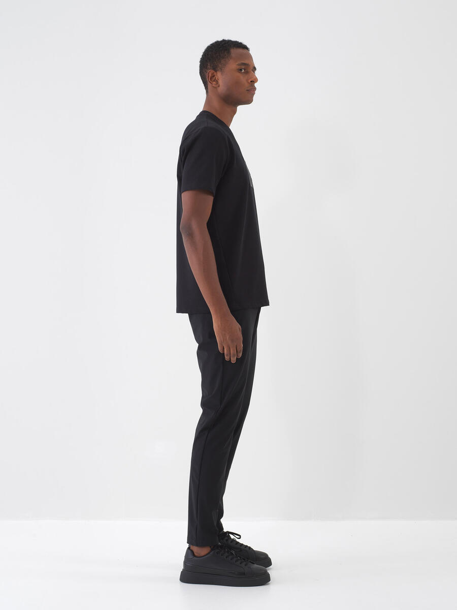 Siyah Regular Fit Pamuklu Tişört - 3