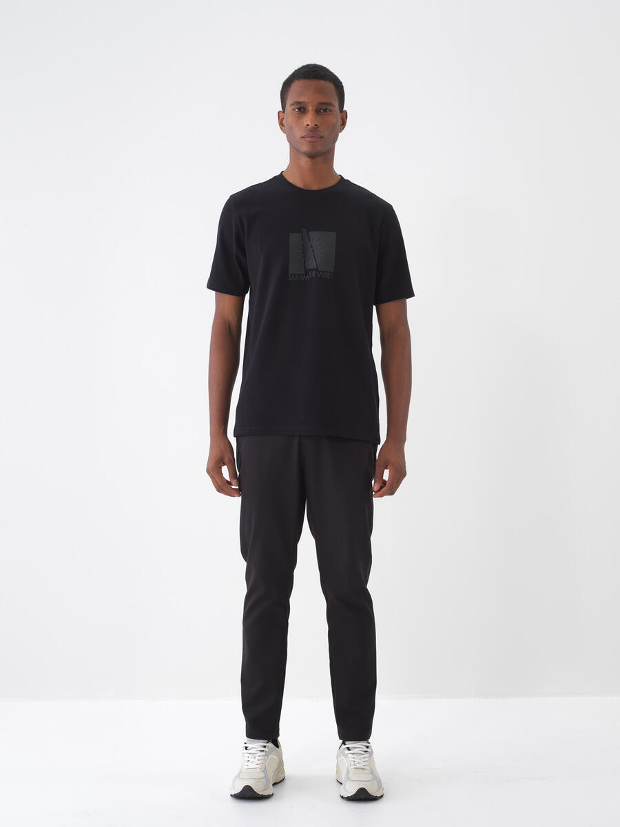 Siyah Regular Fit Pamuklu Tişört - 2