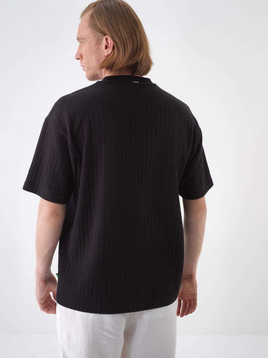 Siyah Regular Fit Pamuklu Tişört - 5
