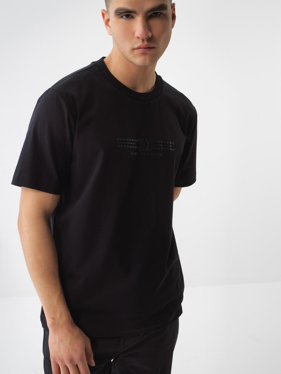 Siyah Regular Fit Pamuklu Tişört - 3
