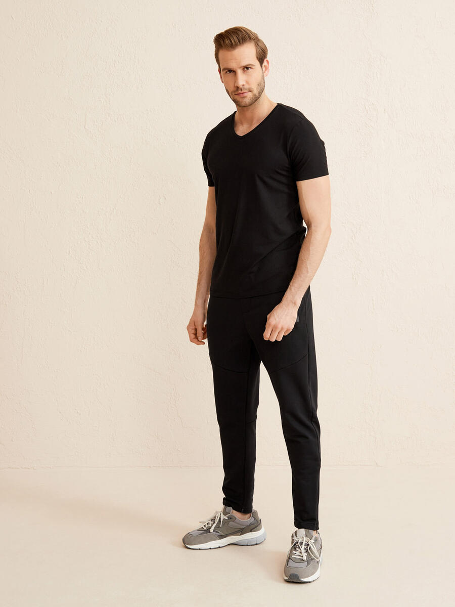 Siyah Slim Fit Pamuklu Basic Tişört - 3