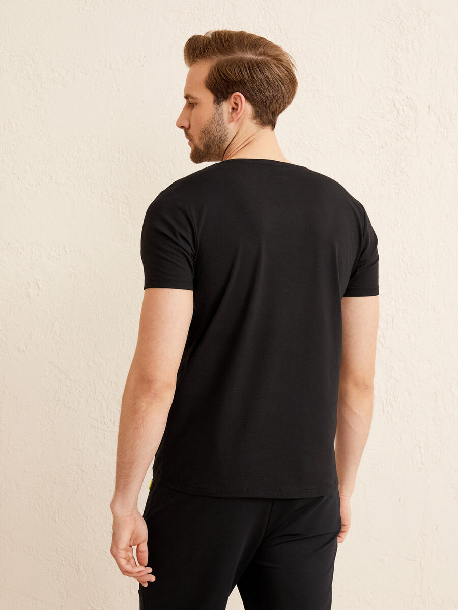 Siyah Slim Fit Pamuklu Basic Tişört - 5