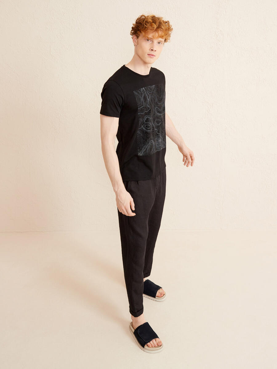 Siyah Slim Fit Pamuklu Tişört - 2