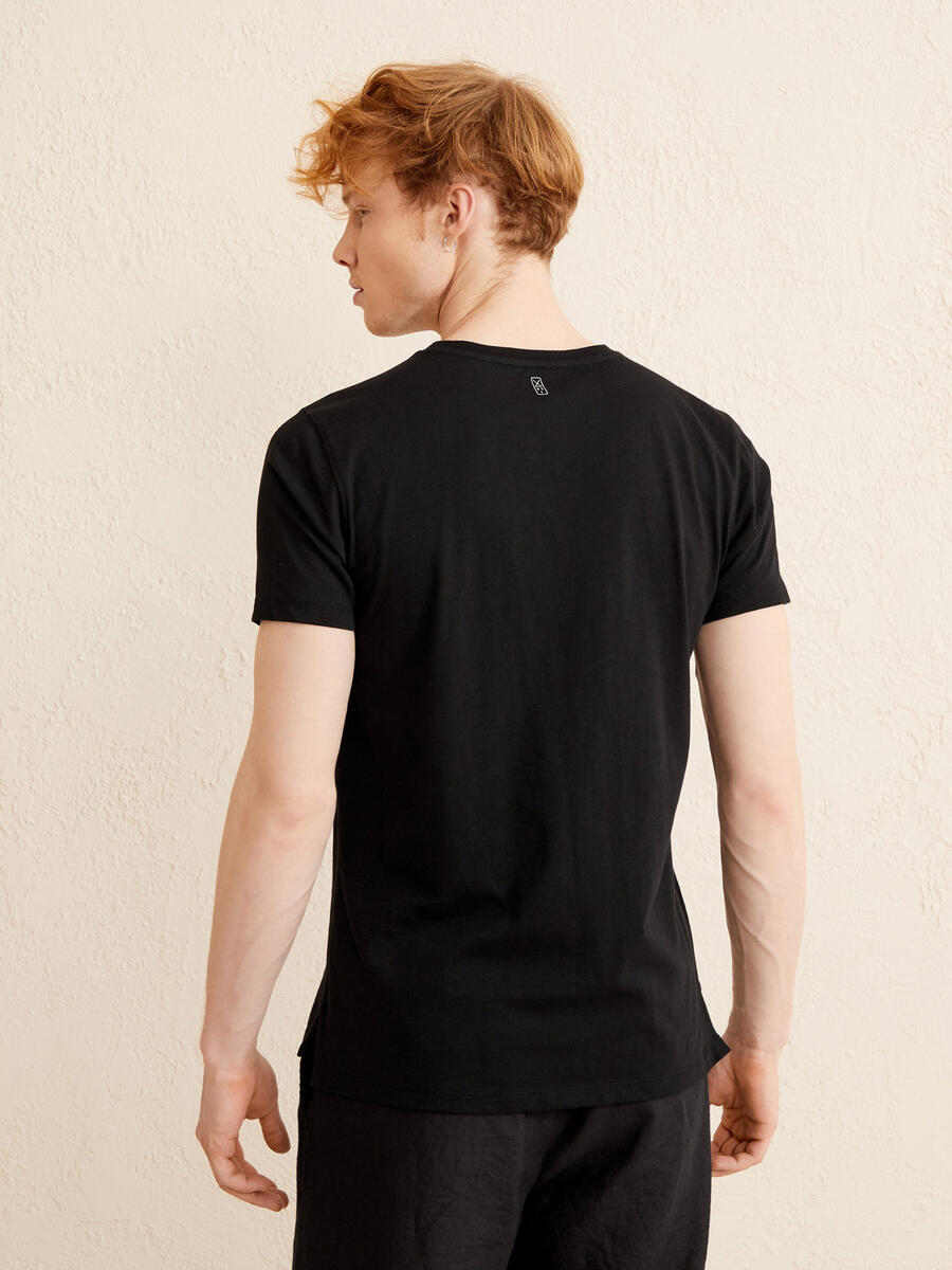 Siyah Slim Fit Pamuklu Tişört - 4