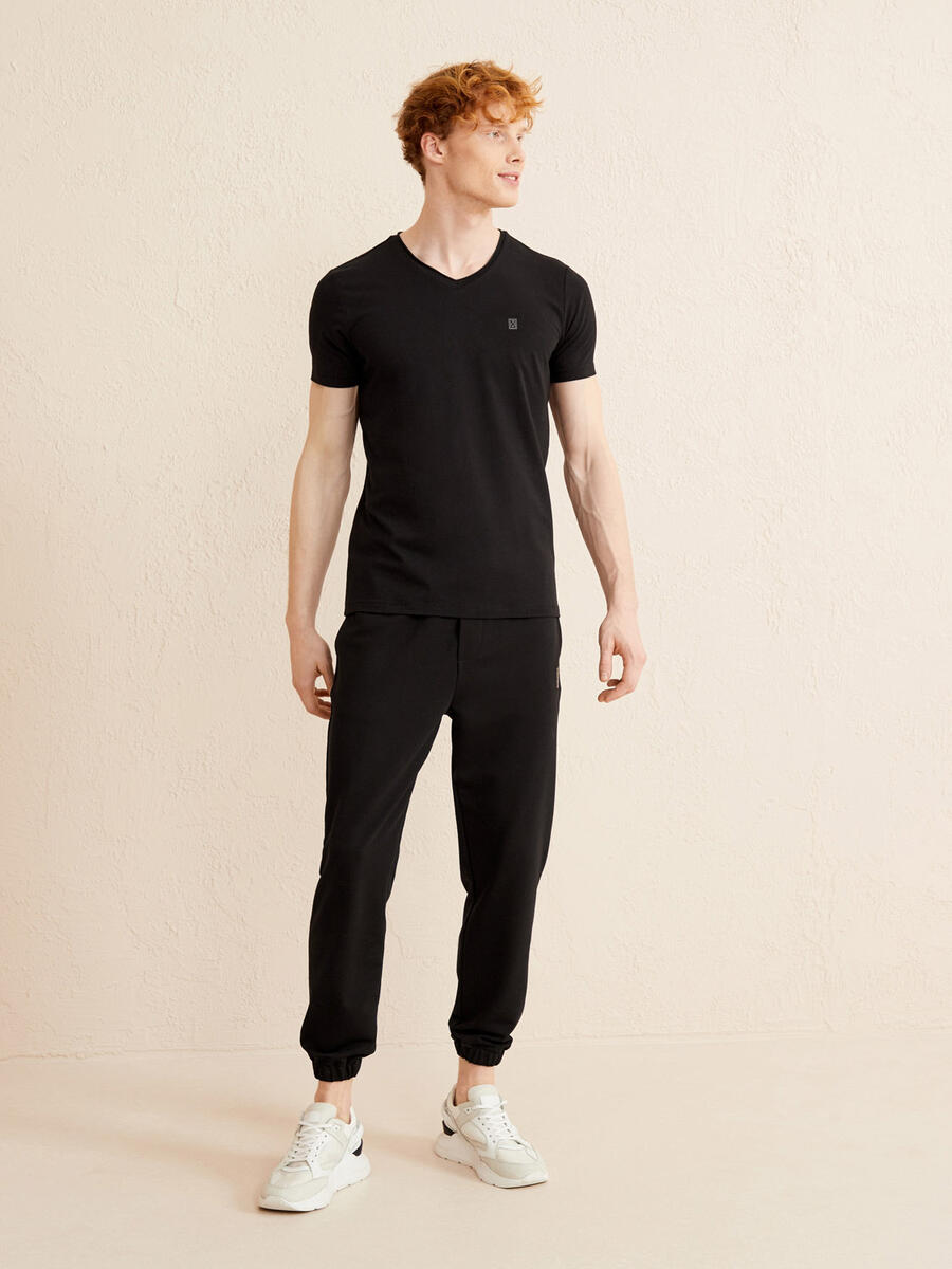 Siyah Slim Fit Pamuklu Tişört - 2