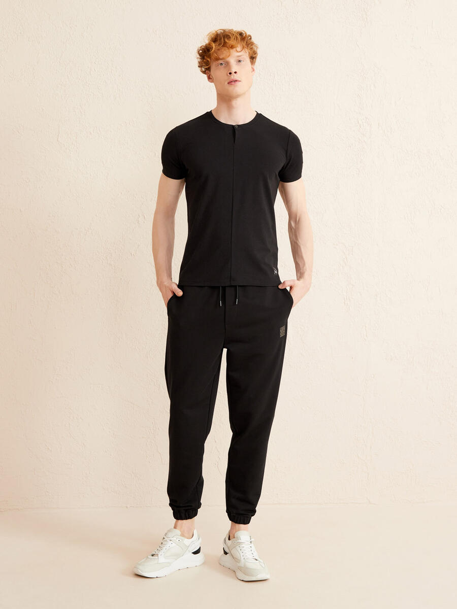 Siyah Slim Fit Pamuklu Basic Tişört - 2