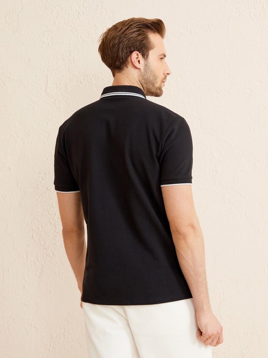 Siyah Slim Fit Pamuklu Polo Yaka Basic Tişört - 4