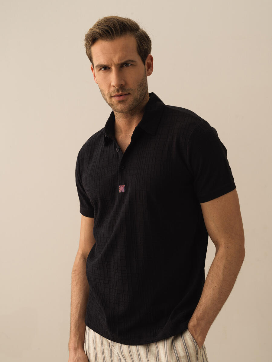 Siyah Slim Fit Pamuklu Polo Yaka Tişört