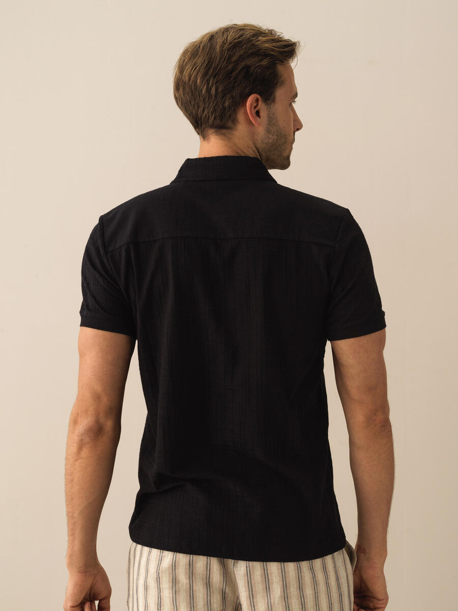Siyah Slim Fit Pamuklu Polo Yaka Tişört - 3