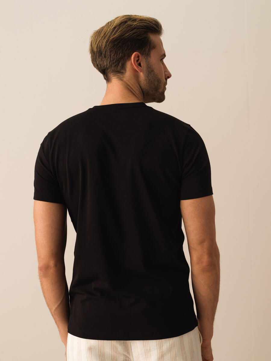 Siyah Slim Fit Pamuklu Tişört - 3