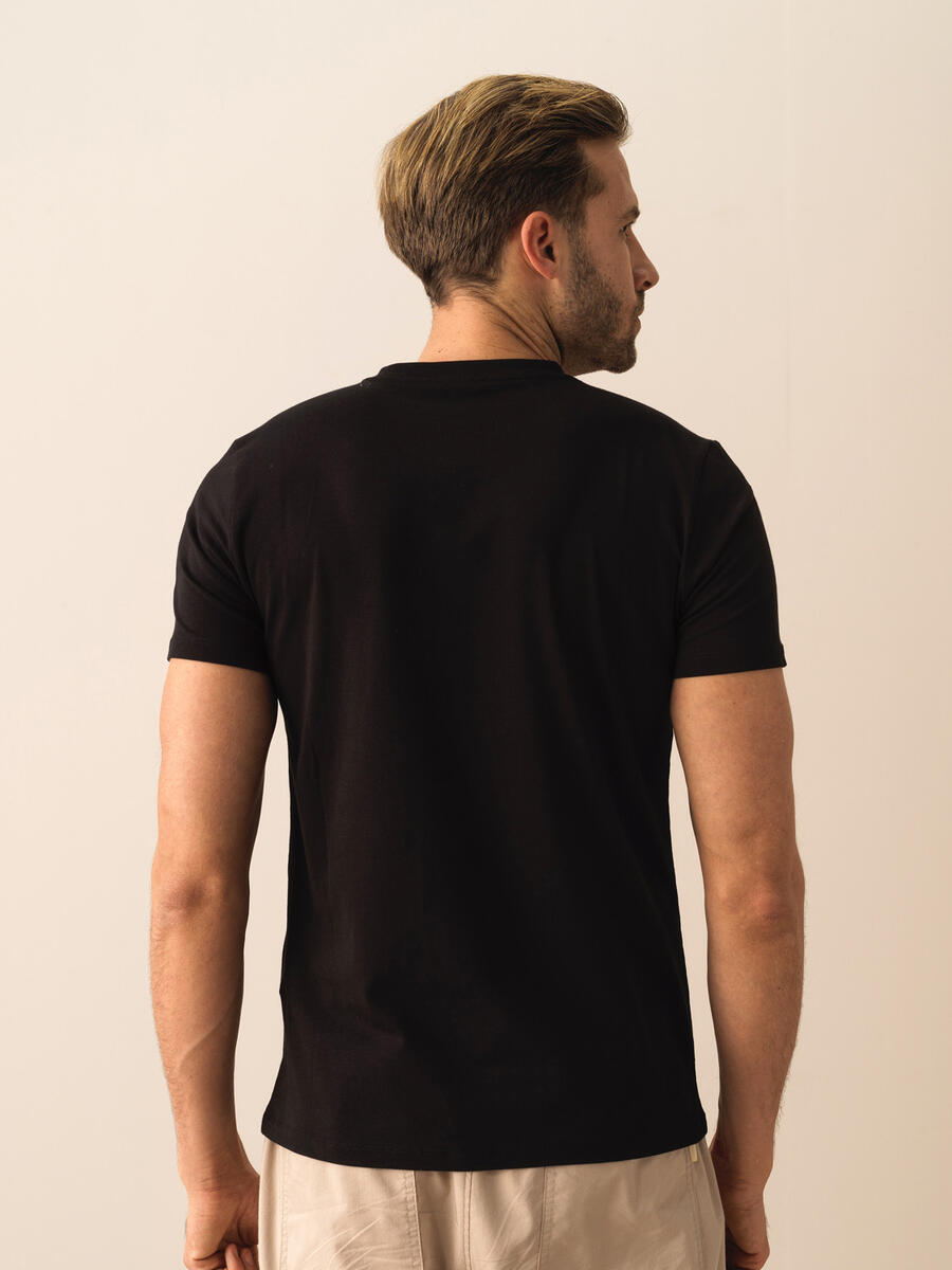 Siyah Slim Fit Pamuklu Tişört - 3
