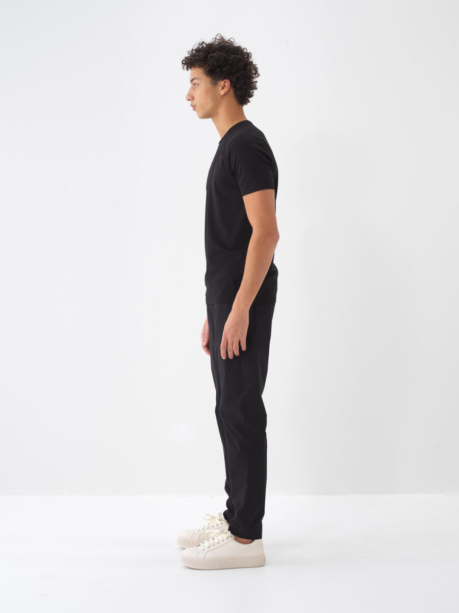 Siyah Slim Fit Pamuklu Tişört - 4