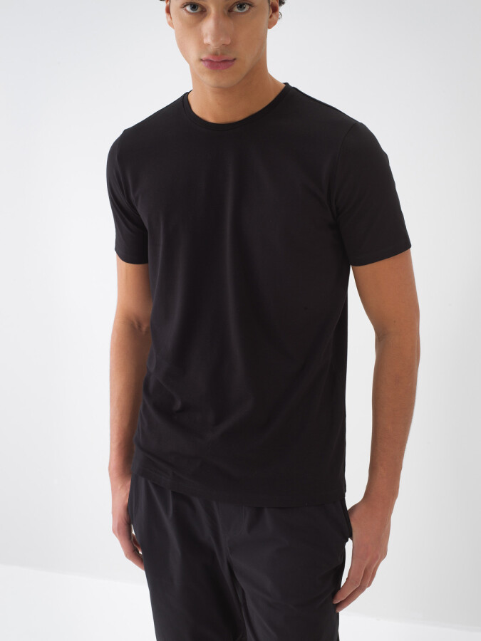 Siyah Slim Fit Pamuklu Basic Tişört - Xint