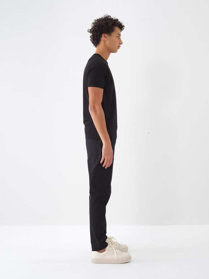 Siyah Slim Fit Pamuklu Basic Tişört - Xint