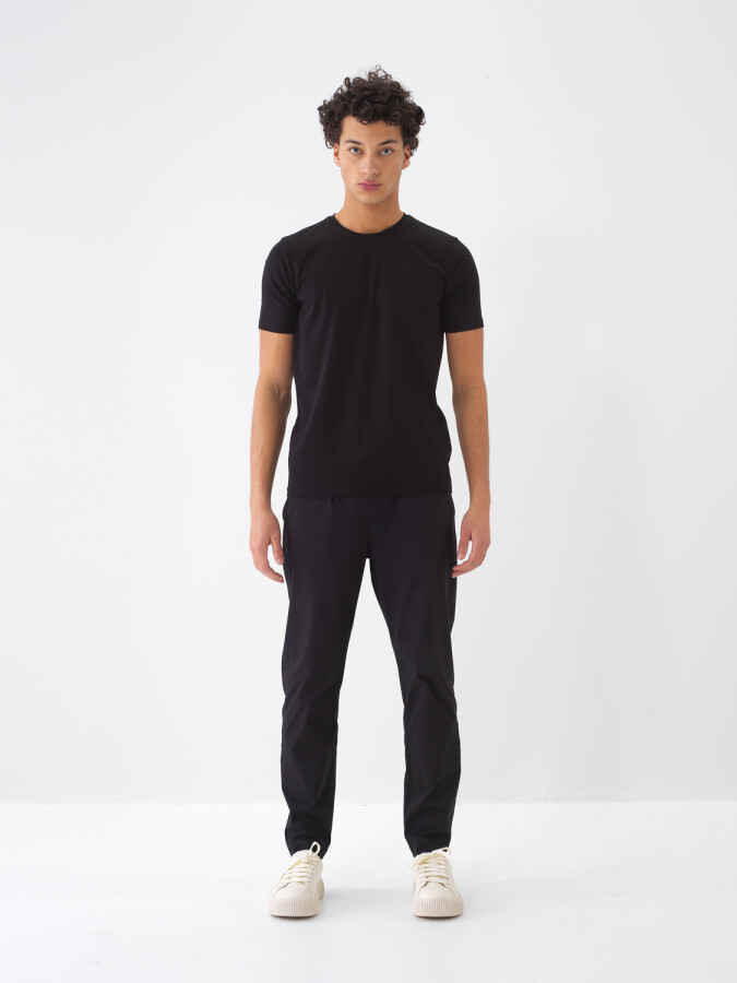 Siyah Slim Fit Pamuklu Basic Tişört - Xint