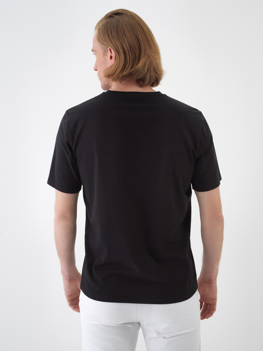 Siyah Slim Fit Pamuklu Tişört - 4
