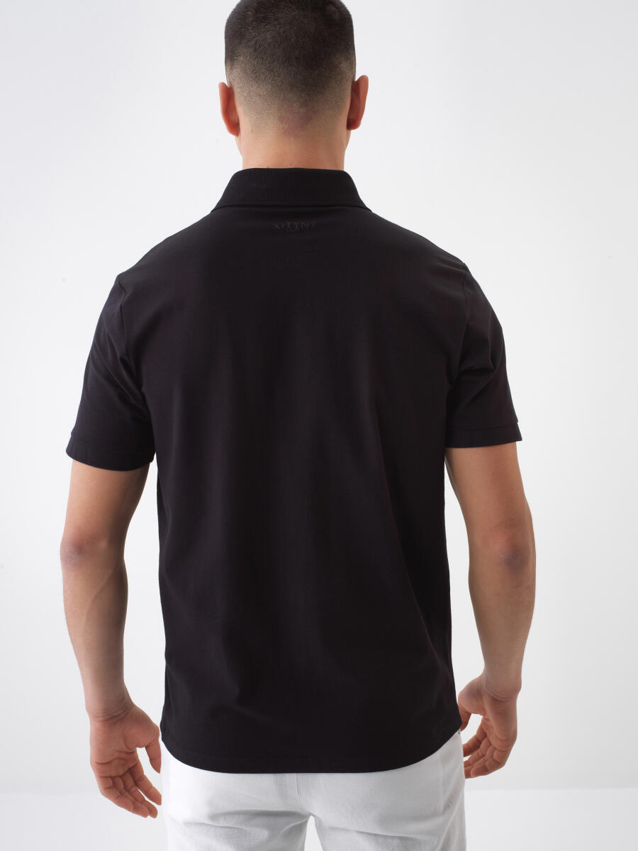 Siyah Slim Fit Pamuklu Tişört - 4