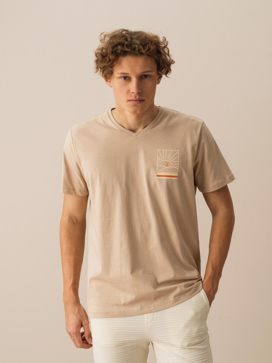Taş Rengi Regular Fit Pamuklu Tişört