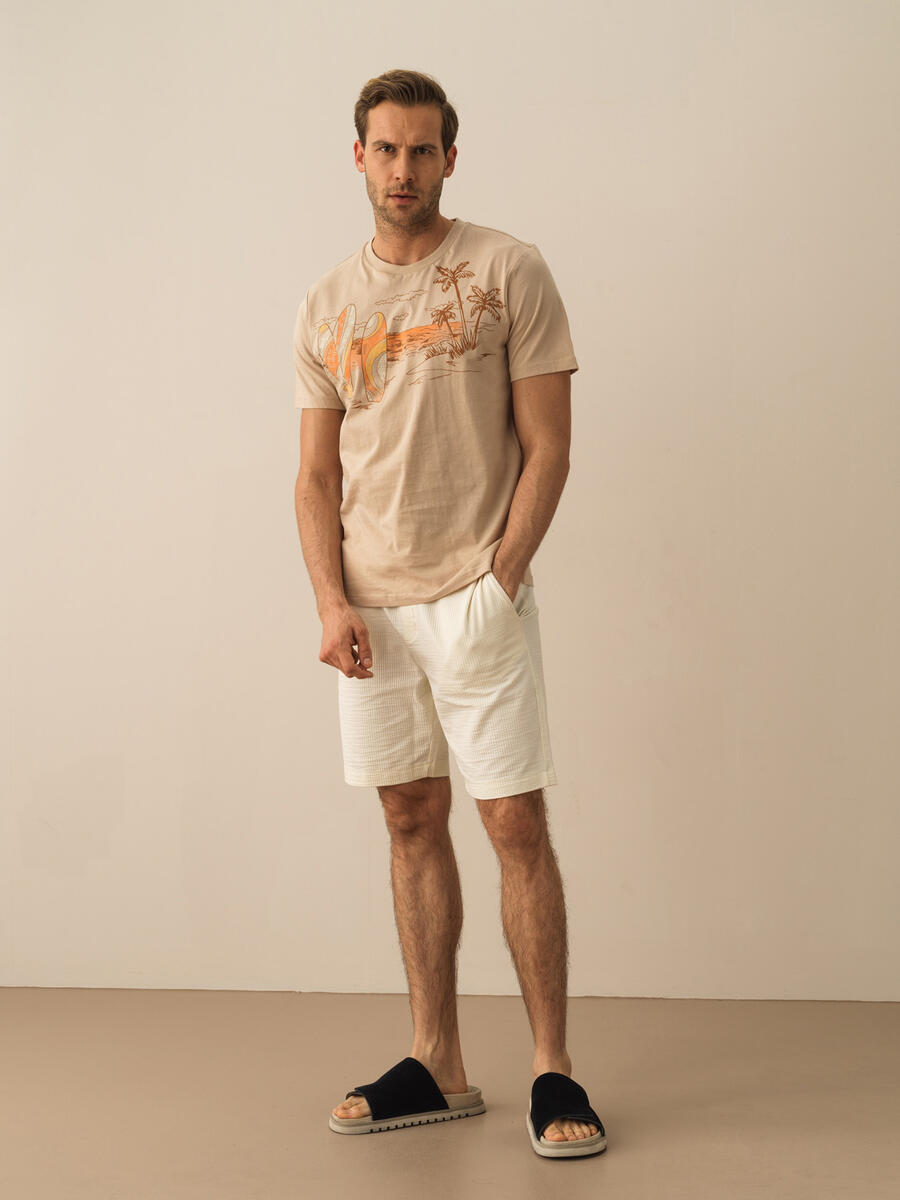 Taş Rengi Regular Fit Pamuklu Tişört - 2