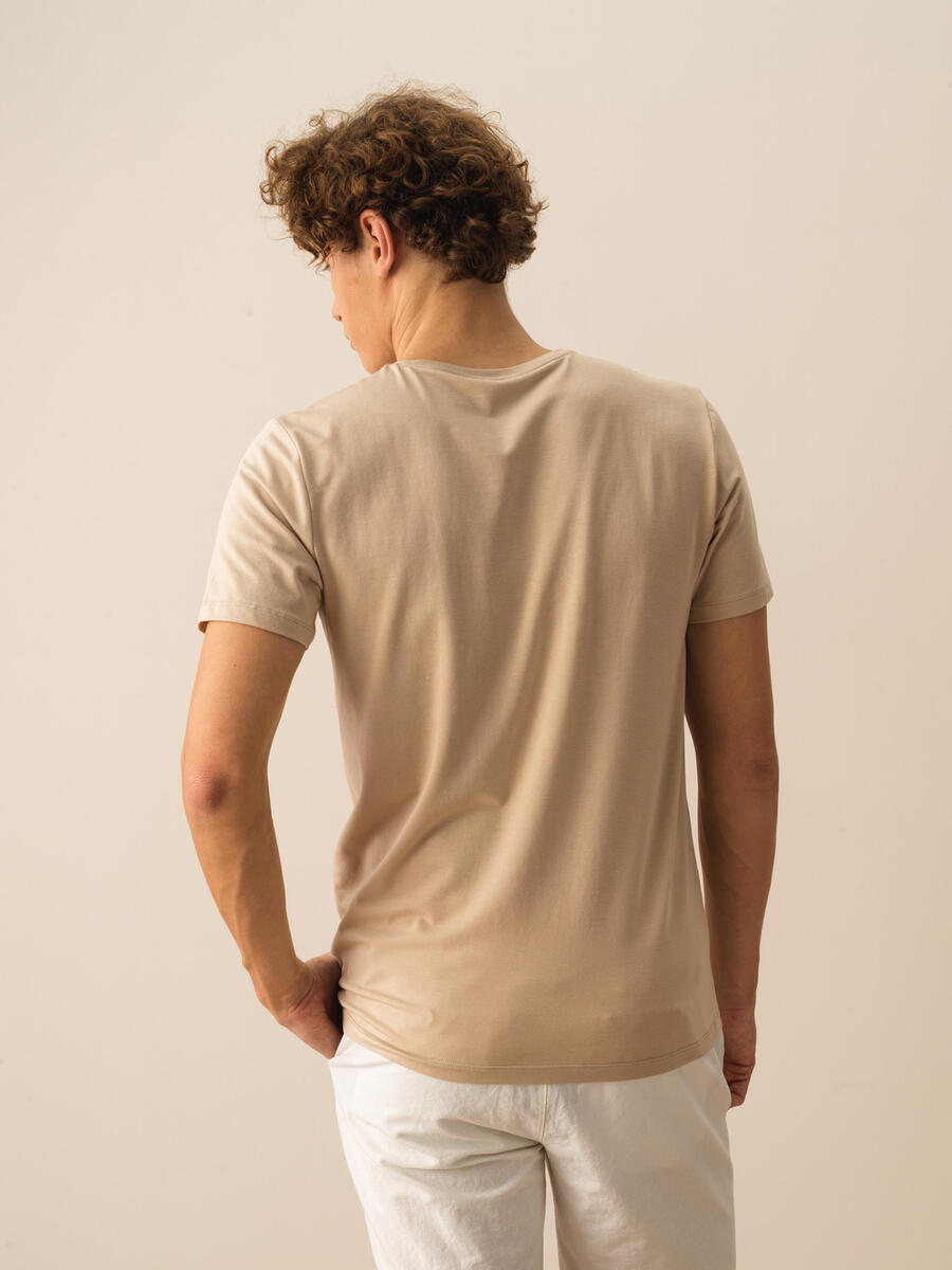 Taş Rengi Slim Fit Pamuklu Tişört - 3