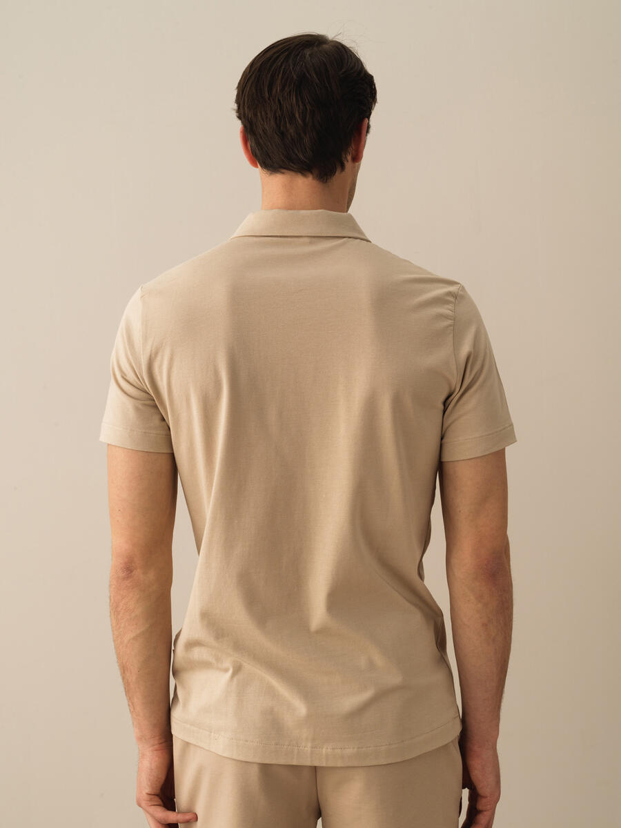 Taş Rengi Slim Fit Pamuklu Tişört - 3
