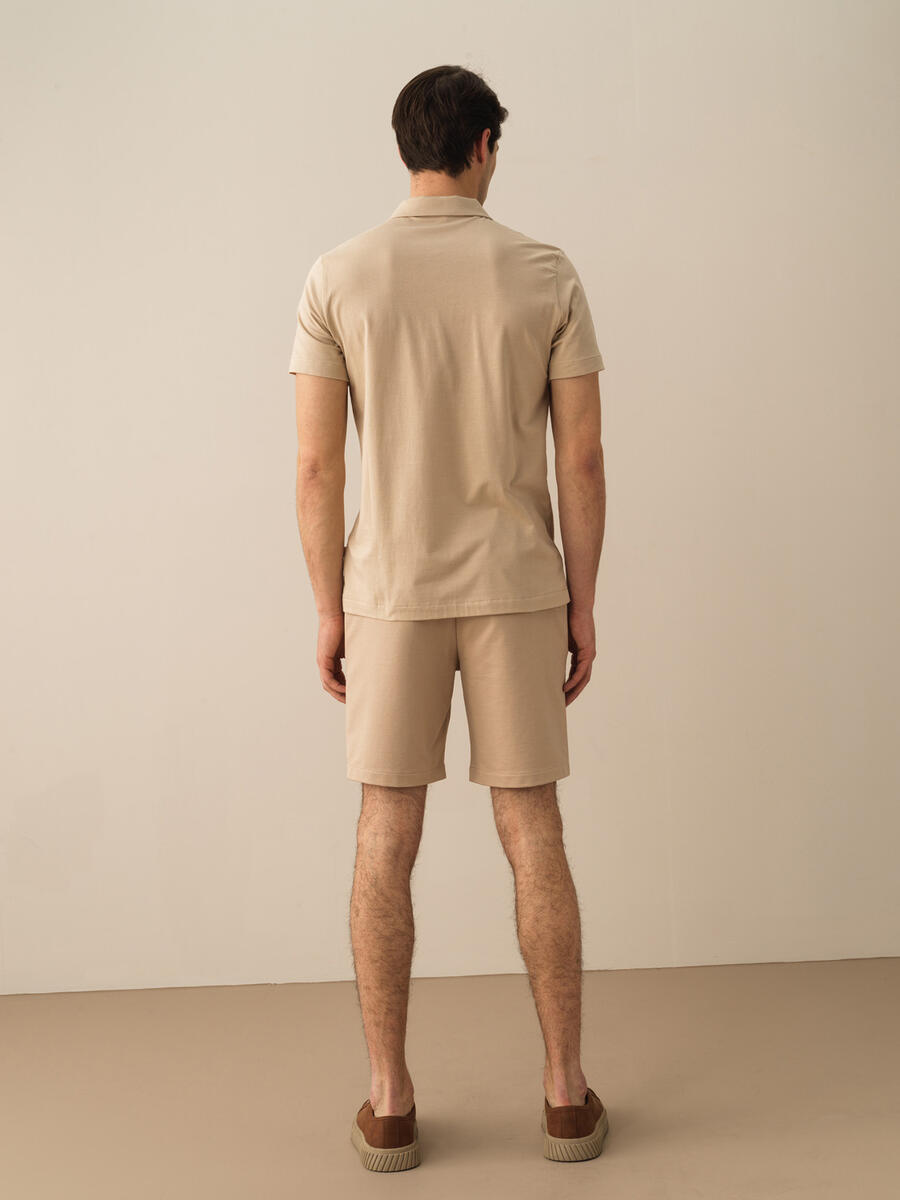 Taş Rengi Slim Fit Pamuklu Tişört - 4