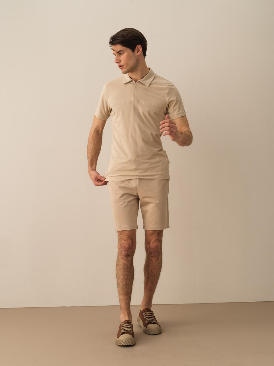 Taş Rengi Slim Fit Pamuklu Tişört - 2