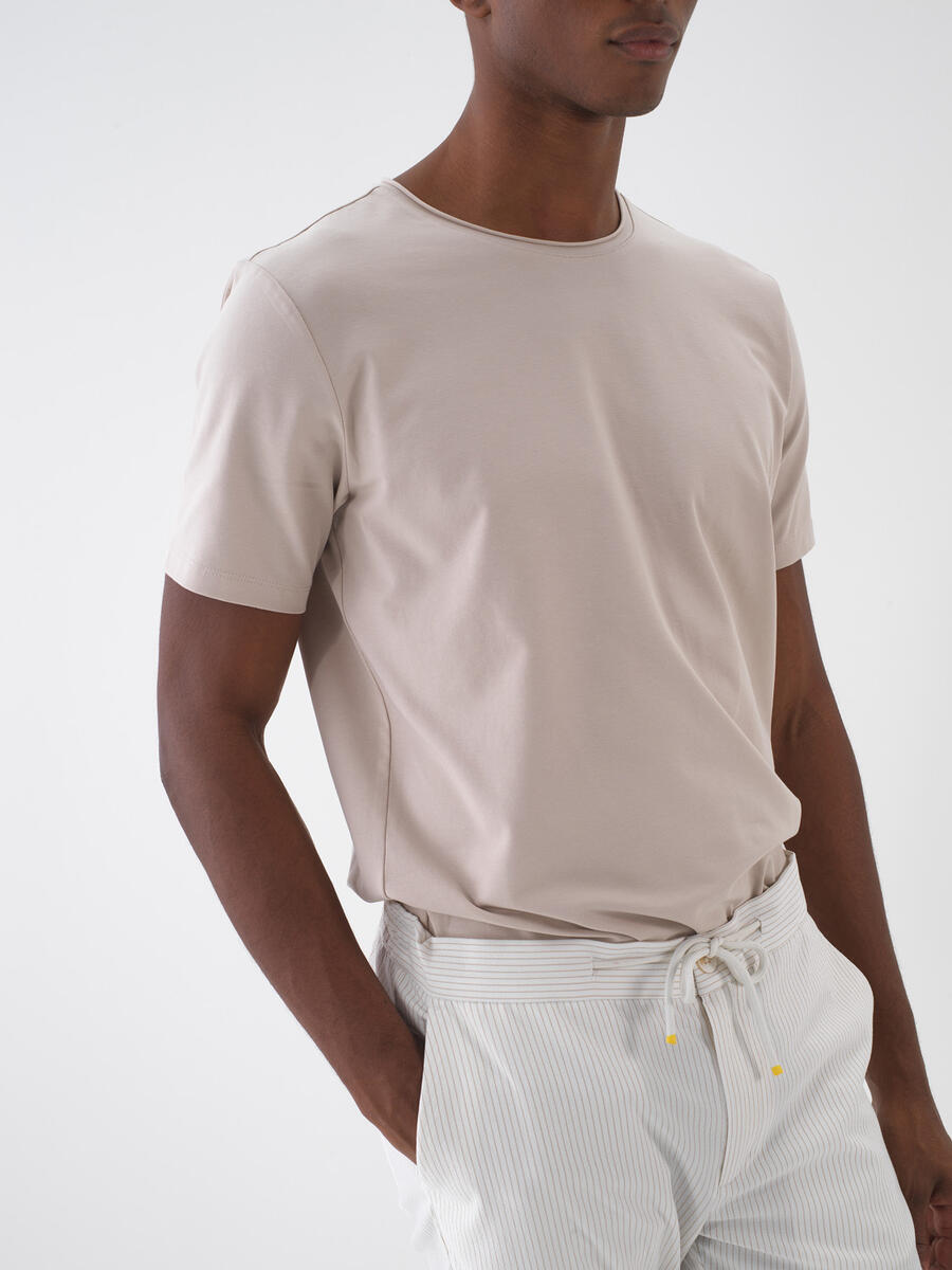 Taş Rengi Slim Fit Pamuklu Basic Tişört