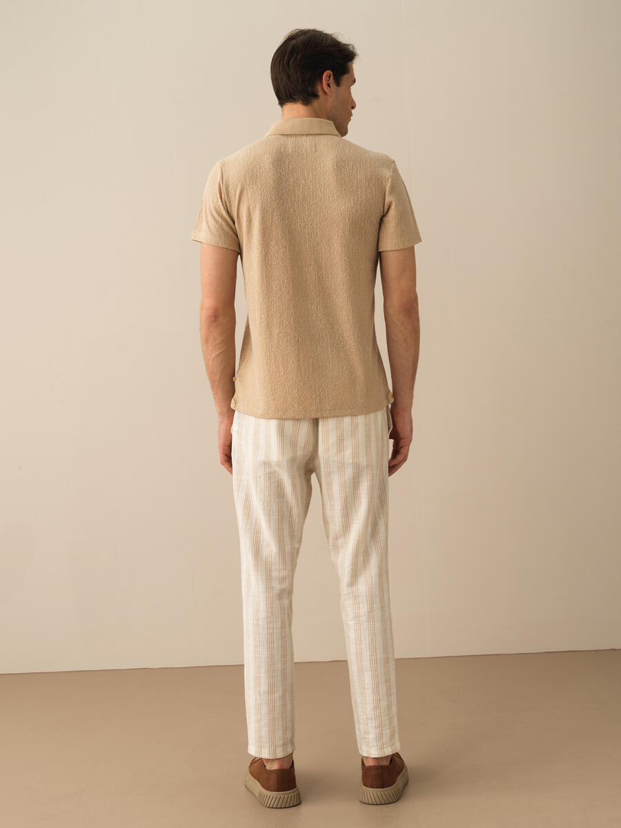Taş Rengi Slim Fit Tişört - 4