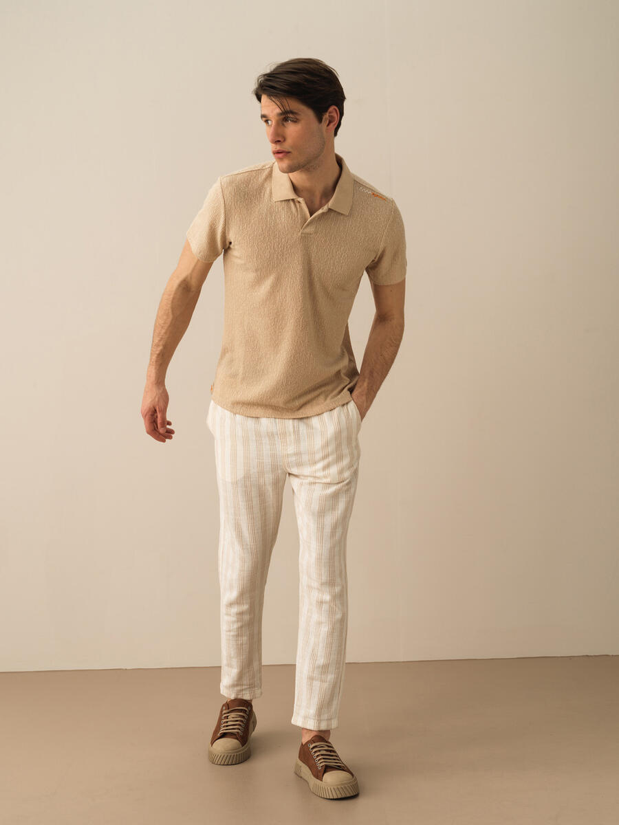 Taş Rengi Slim Fit Tişört - 2