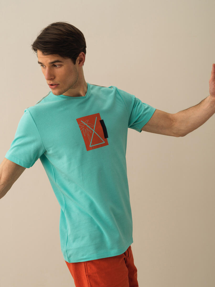 Turkuaz Regular Fit Pamuklu Tişört