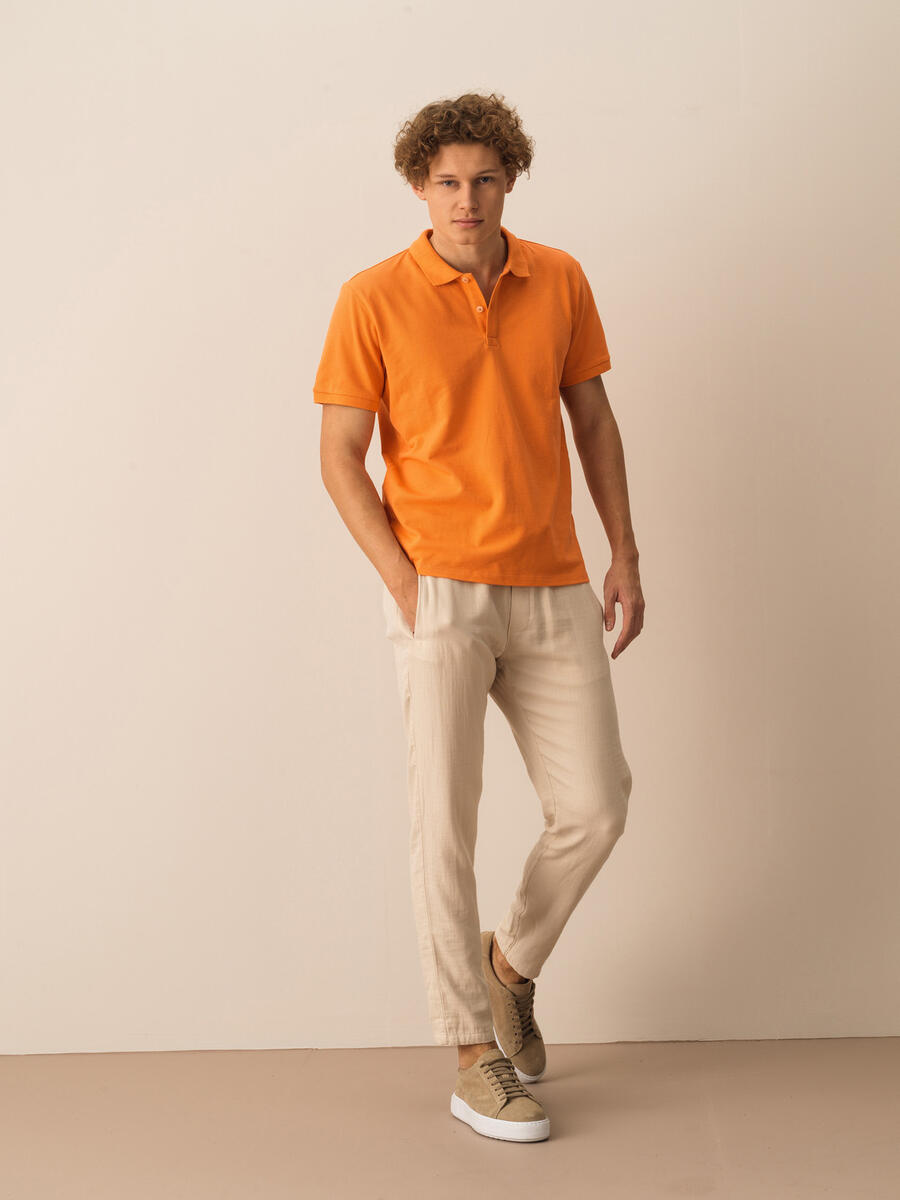 Turuncu Regular Fit Pamuklu Polo Yaka Basic Tişört - 2