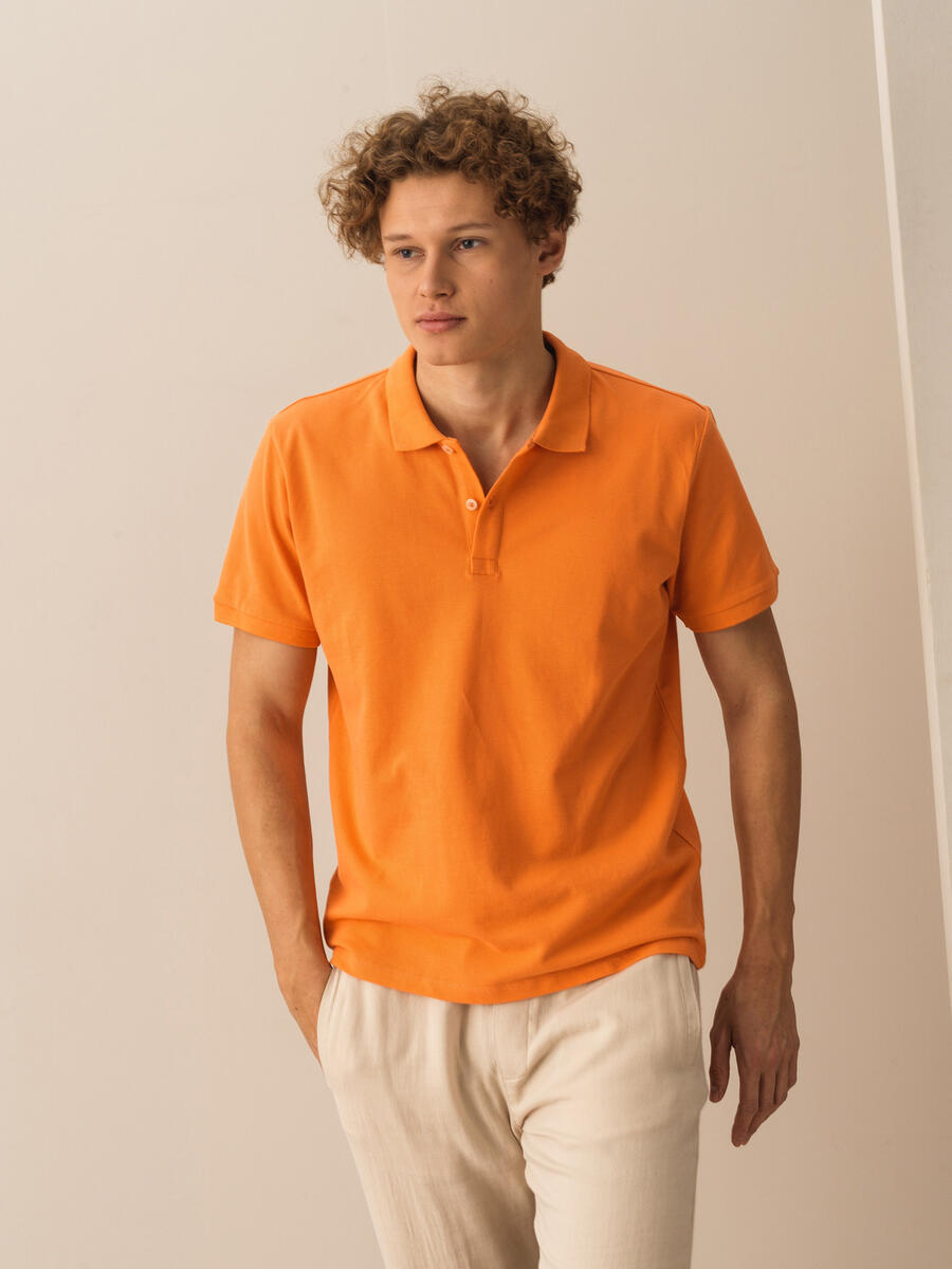 Turuncu Regular Fit Pamuklu Polo Yaka Basic Tişört